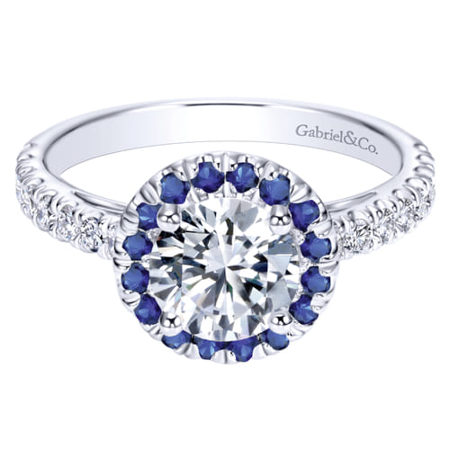 14K White Gold Round Halo Sapphire and Diamond Engagement Ring 14K White Gold Round Halo Sapphire and Diamond Engagement Ring
