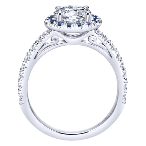 14K White Gold Round Halo Sapphire and Diamond Engagement Ring 14K White Gold Round Halo Sapphire and Diamond Engagement Ring