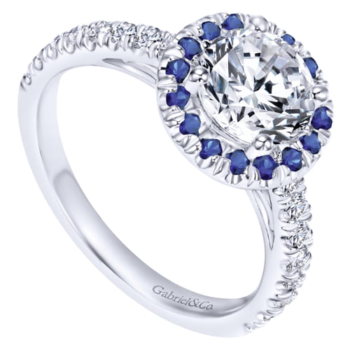 14K White Gold Round Halo Sapphire and Diamond Engagement Ring 14K White Gold Round Halo Sapphire and Diamond Engagement Ring