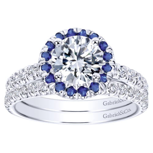 14K White Gold Round Halo Sapphire and Diamond Engagement Ring 14K White Gold Round Halo Sapphire and Diamond Engagement Ring