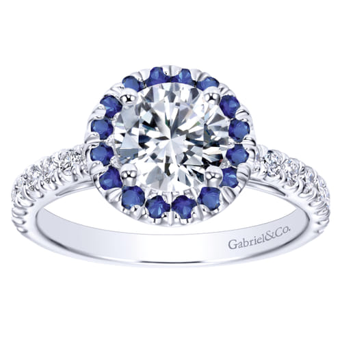 14K White Gold Round Halo Sapphire and Diamond Engagement Ring 14K White Gold Round Halo Sapphire and Diamond Engagement Ring