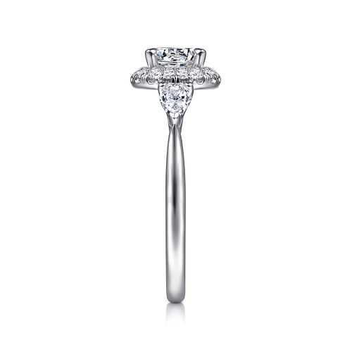 14K White Gold Round Halo Three Stone Diamond Engagement Ring