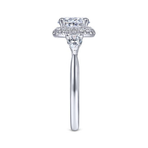 14K White Gold Round Halo Three Stone Diamond Engagement Ring