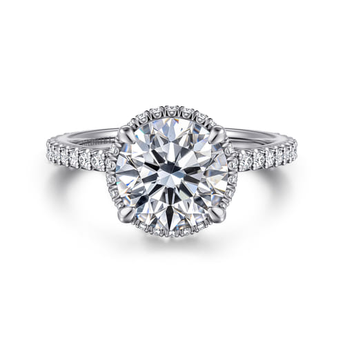 14K White Gold Round Hidden Halo Diamond Engagement Ring