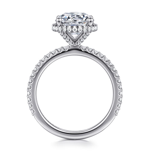 14K White Gold Round Hidden Halo Diamond Engagement Ring