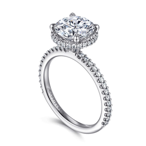 14K White Gold Round Hidden Halo Diamond Engagement Ring