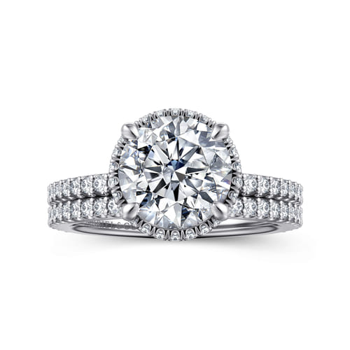 14K White Gold Round Hidden Halo Diamond Engagement Ring