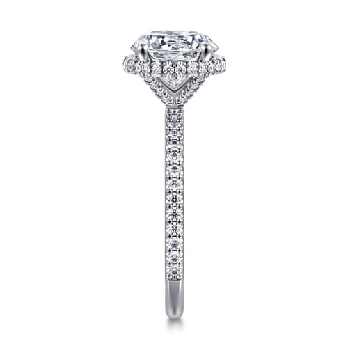 14K White Gold Round Hidden Halo Diamond Engagement Ring