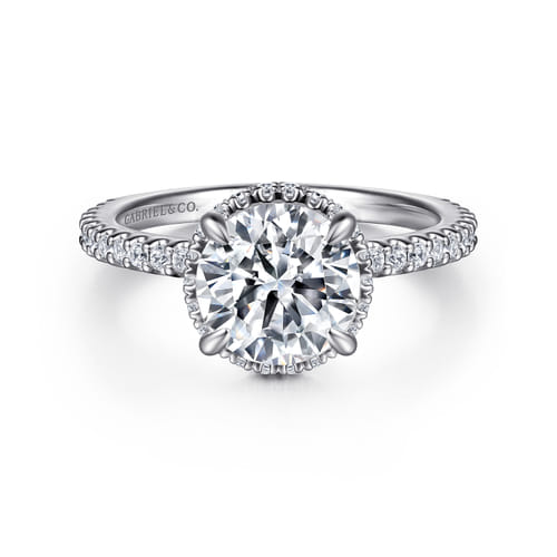 14K White Gold Round Hidden Halo Diamond Engagement Ring