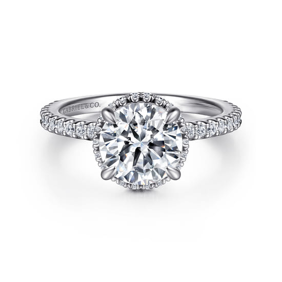 14K White Gold Round Hidden Halo Diamond Engagement Ring