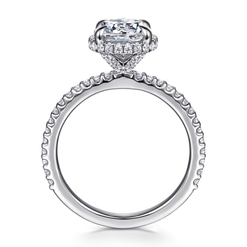 14K White Gold Round Hidden Halo Diamond Engagement Ring