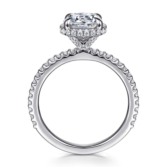 14K White Gold Round Hidden Halo Diamond Engagement Ring angle 2