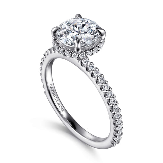 14K White Gold Round Hidden Halo Diamond Engagement Ring angle 3