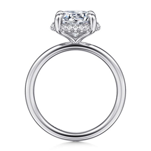 14K White Gold Round Hidden Halo Diamond Engagement Ring