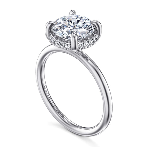 14K White Gold Round Hidden Halo Diamond Engagement Ring