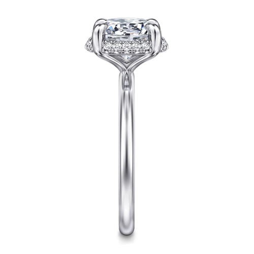 14K White Gold Round Hidden Halo Diamond Engagement Ring