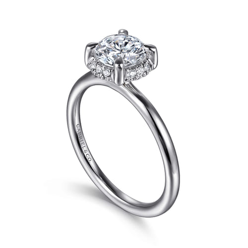 14K White Gold Round Hidden Halo Diamond Engagement Ring