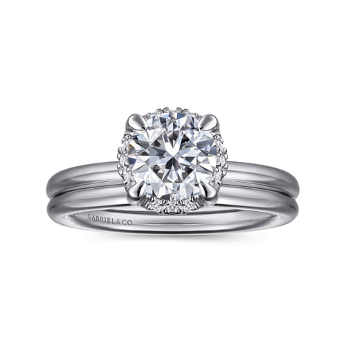 14K White Gold Round Hidden Halo Diamond Engagement Ring