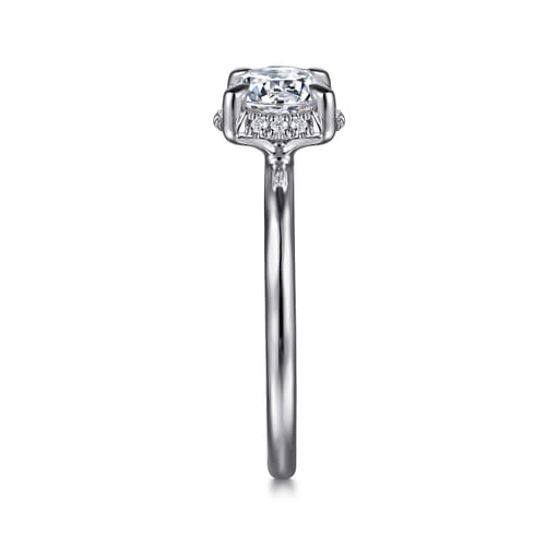 14K White Gold Round Hidden Halo Diamond Engagement Ring