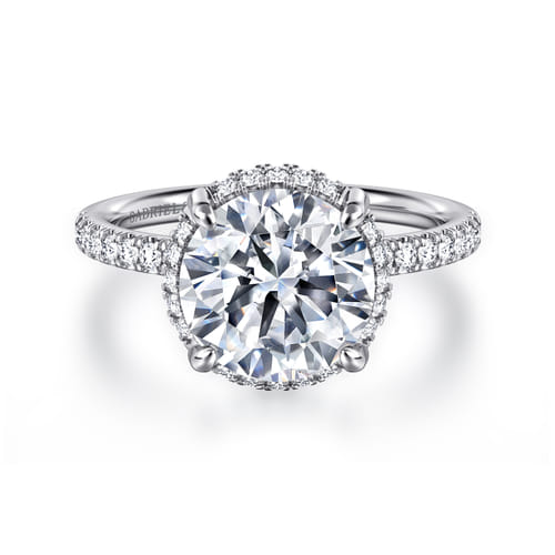 14K White Gold Round Hidden Halo Diamond Engagement Ring