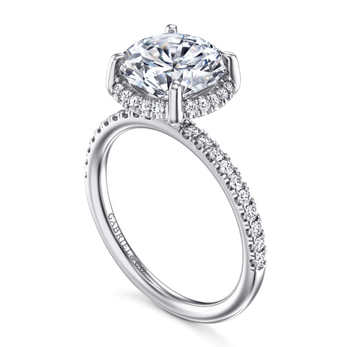 14K White Gold Round Hidden Halo Diamond Engagement Ring