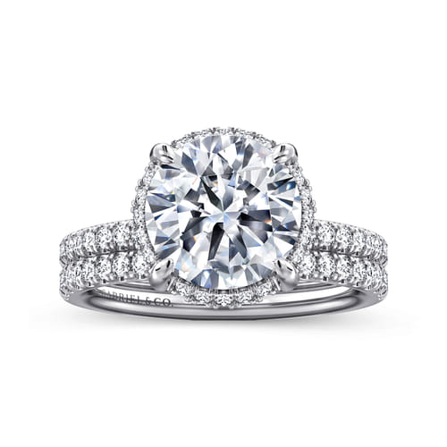 14K White Gold Round Hidden Halo Diamond Engagement Ring