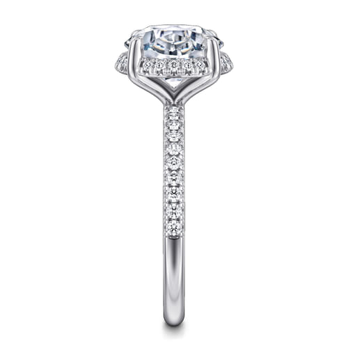 14K White Gold Round Hidden Halo Diamond Engagement Ring