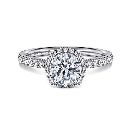 14K White Gold Round Hidden Halo Diamond Engagement Ring