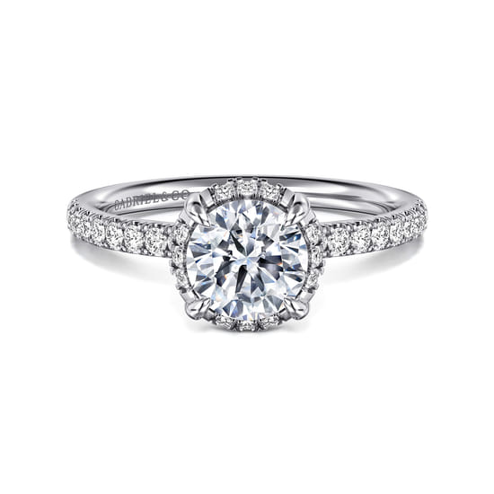 Gabriel - 14K White Gold Round Hidden Halo Diamond Engagement Ring