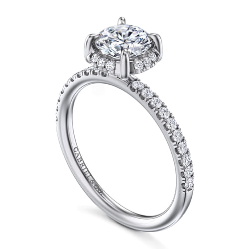 14K White Gold Round Hidden Halo Diamond Engagement Ring