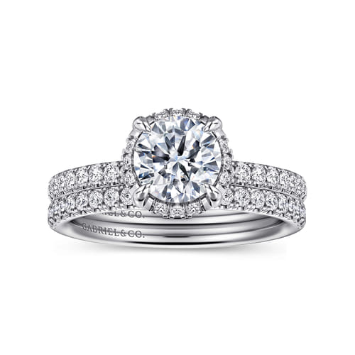 14K White Gold Round Hidden Halo Diamond Engagement Ring