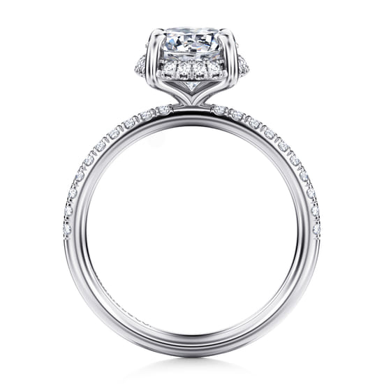 14K White Gold Round Hidden Halo Diamond Engagement Ring angle 2