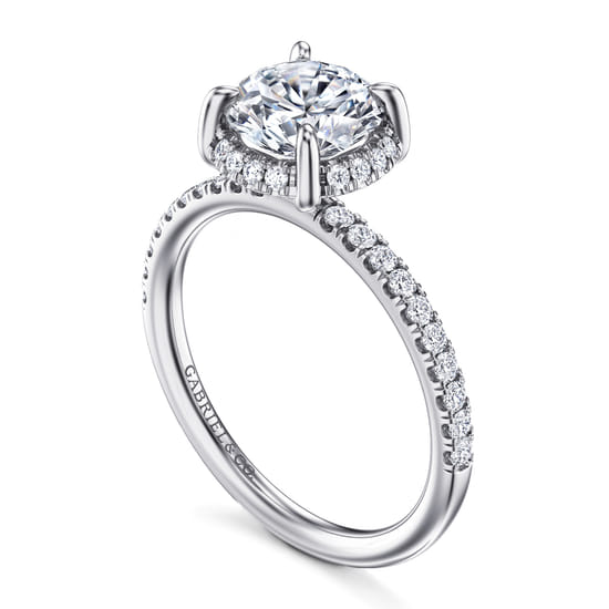 14K White Gold Round Hidden Halo Diamond Engagement Ring angle 3