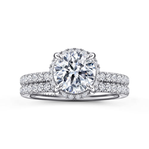 14K White Gold Round Hidden Halo Diamond Engagement Ring