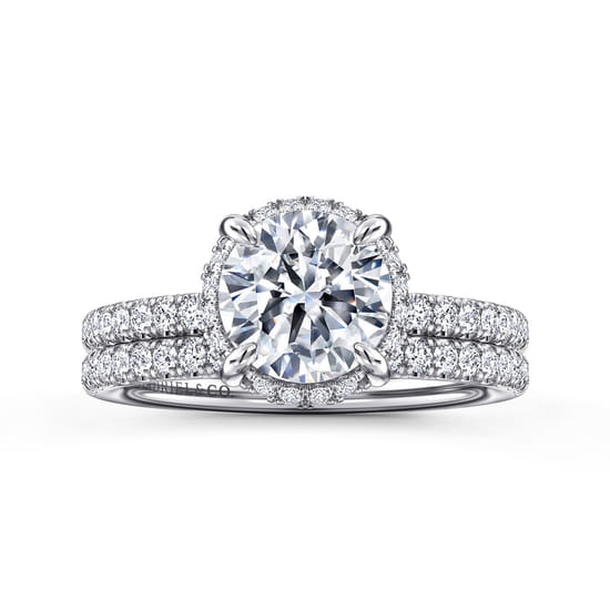 14K White Gold Round Hidden Halo Diamond Engagement Ring angle 4