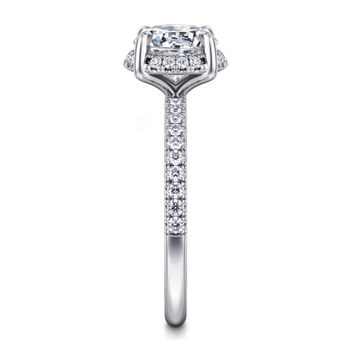 14K White Gold Round Hidden Halo Diamond Engagement Ring