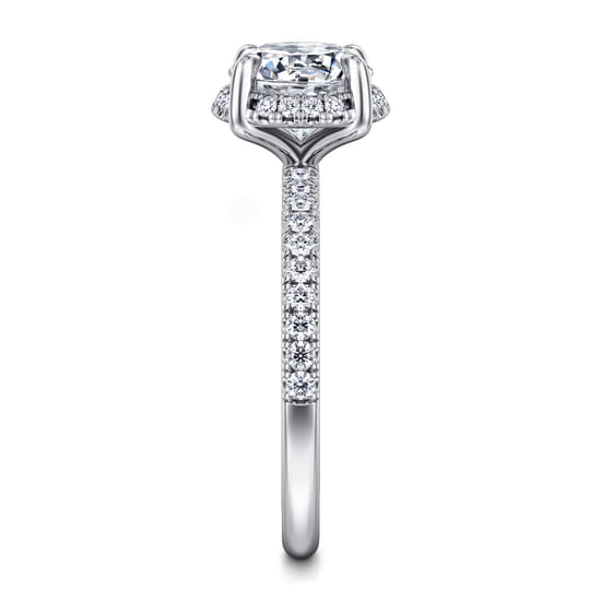 14K White Gold Round Hidden Halo Diamond Engagement Ring angle 5
