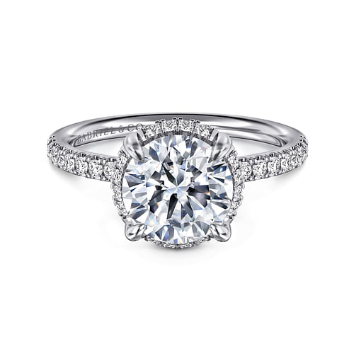 14K White Gold Round Hidden Halo Diamond Engagement Ring