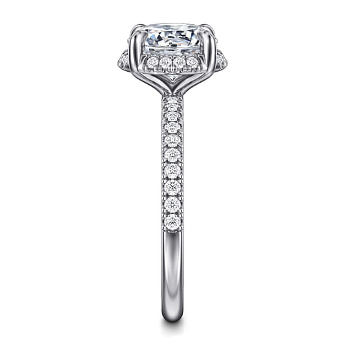 14K White Gold Round Hidden Halo Diamond Engagement Ring