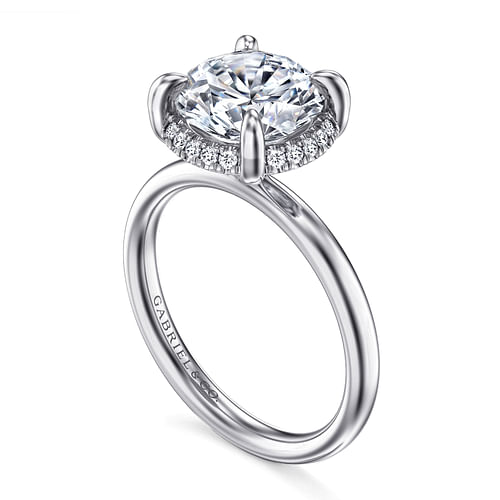 14K White Gold Round Hidden Halo Diamond Engagement Ring