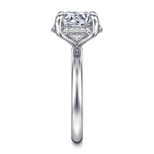14K White Gold Round Hidden Halo Diamond Engagement Ring