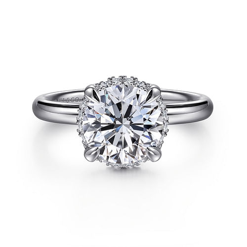 14K White Gold Round Hidden Halo Diamond Engagement Ring