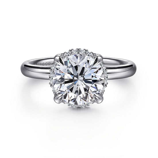 Gabriel - 14K White Gold Round Hidden Halo Diamond Engagement Ring