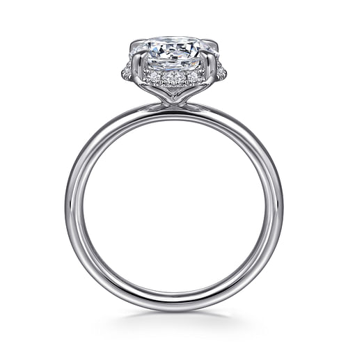 14K White Gold Round Hidden Halo Diamond Engagement Ring