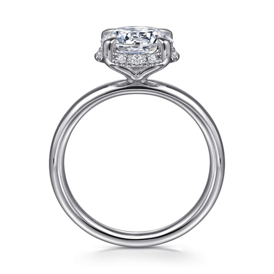 14K White Gold Round Hidden Halo Diamond Engagement Ring angle 2