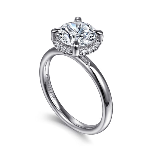 14K White Gold Round Hidden Halo Diamond Engagement Ring