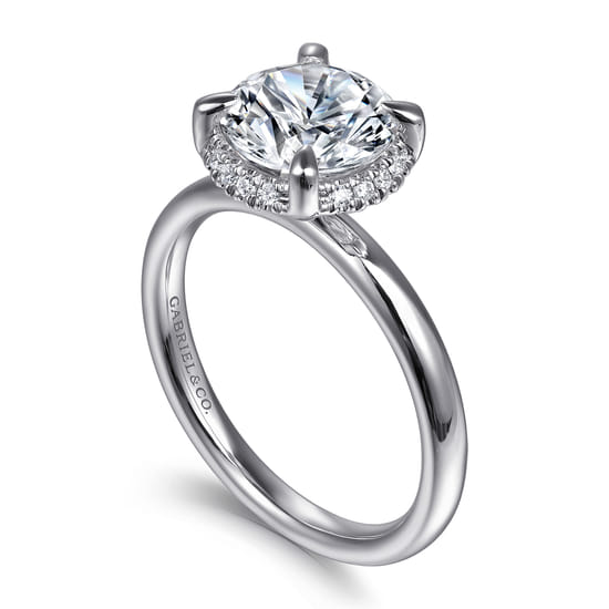 14K White Gold Round Hidden Halo Diamond Engagement Ring angle 3