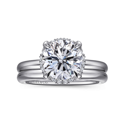 14K White Gold Round Hidden Halo Diamond Engagement Ring