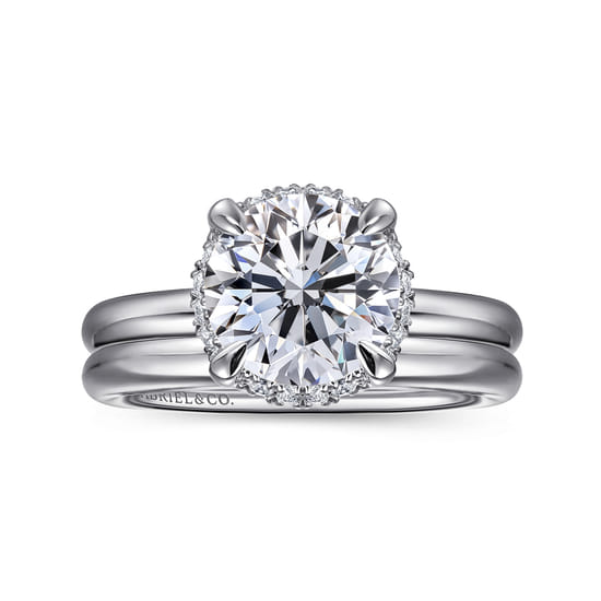 14K White Gold Round Hidden Halo Diamond Engagement Ring angle 4