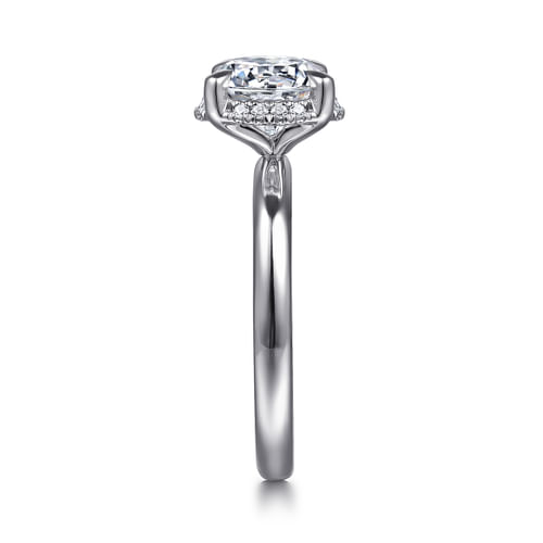 14K White Gold Round Hidden Halo Diamond Engagement Ring